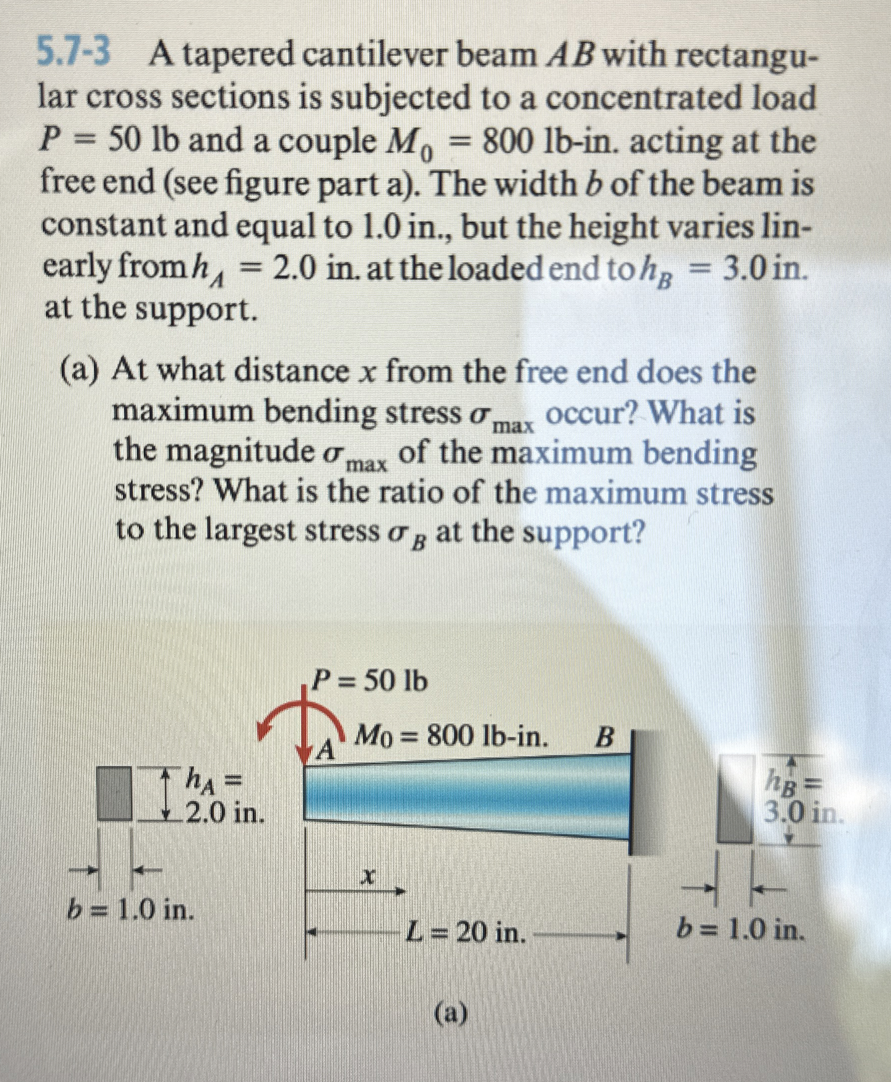5 . 7 - 3 A tapered cantilever beam A B with