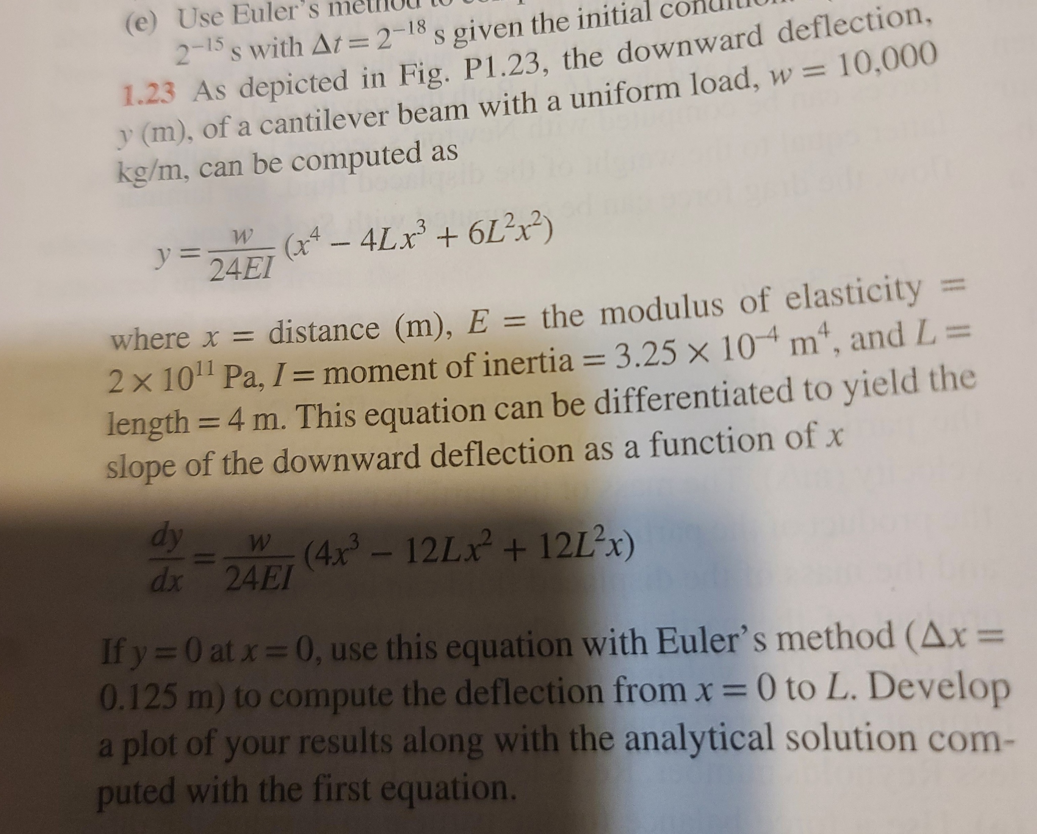 ( e ) Use Euler's met JMERICAL x = L FIGURE P 1 .