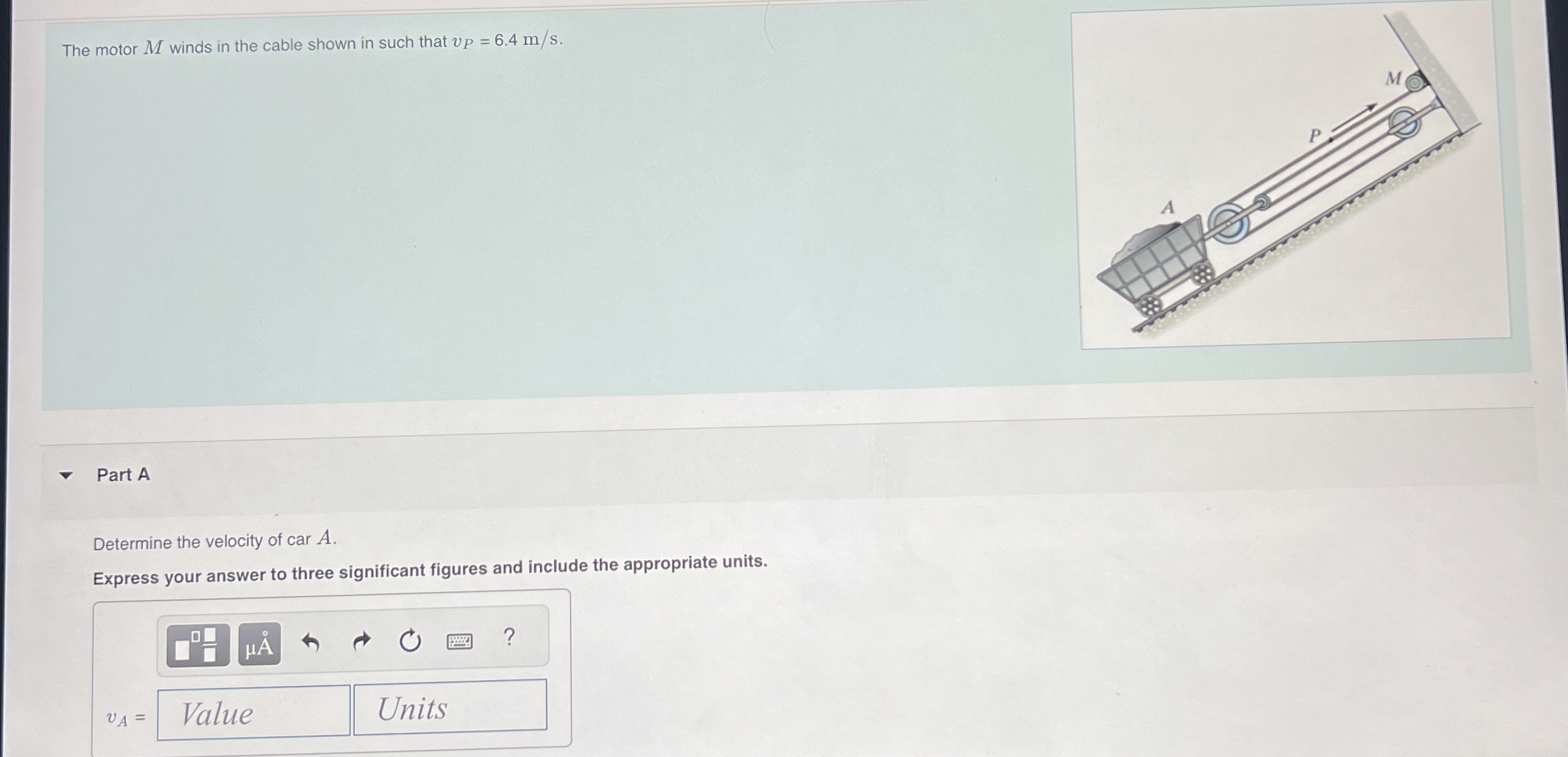 The motor M winds in the cable shown in such that