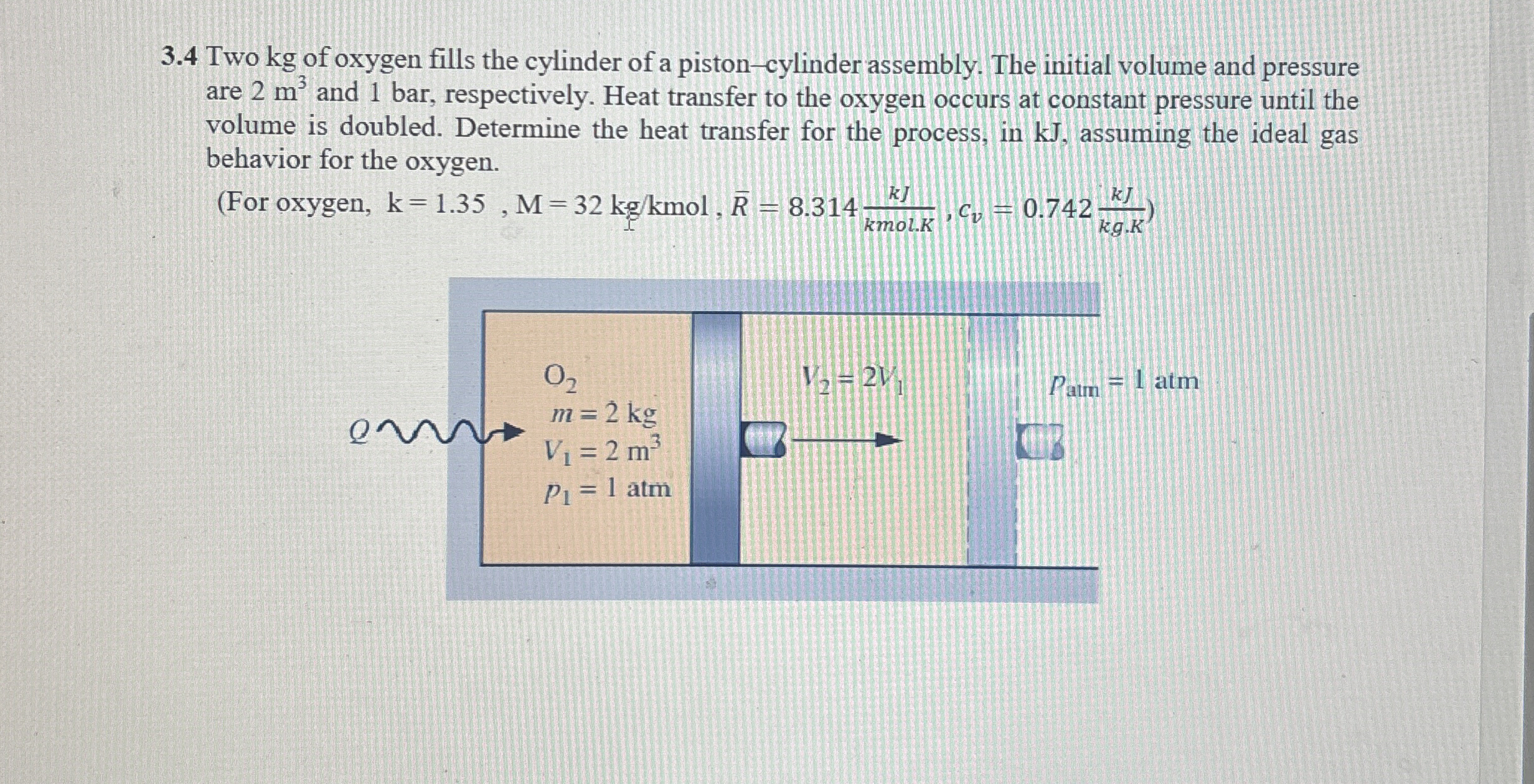 3 . 4 Two kg of oxygen fills the cylinder of a