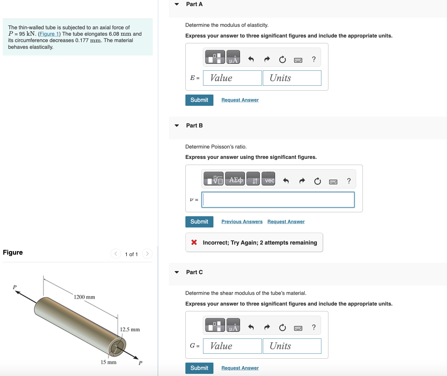 Part A The thin - walled tube is subjected to an