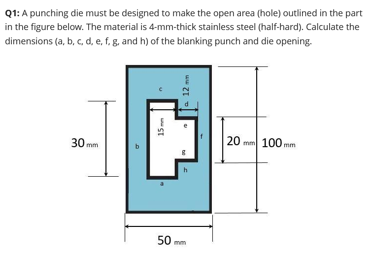 Q 1 : A punching die must be designed to make the