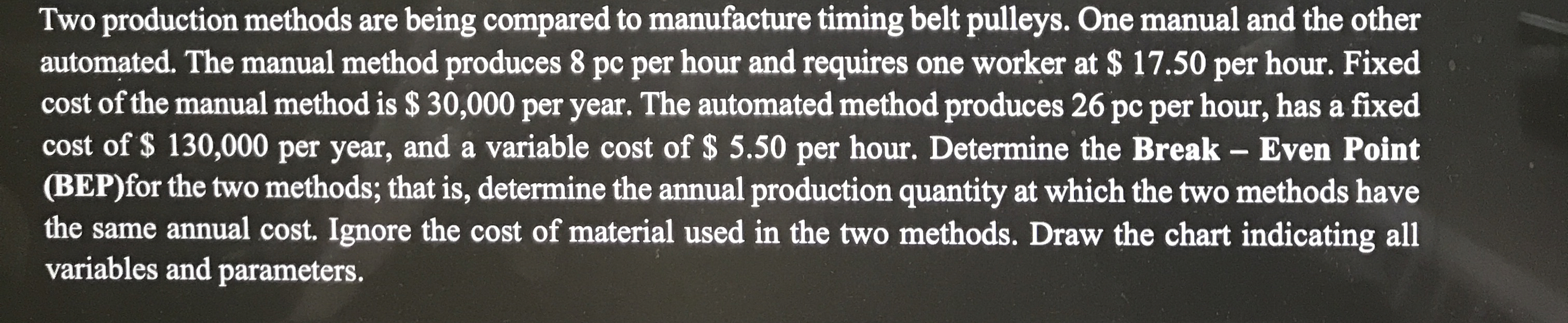 Two production methods are being compared to