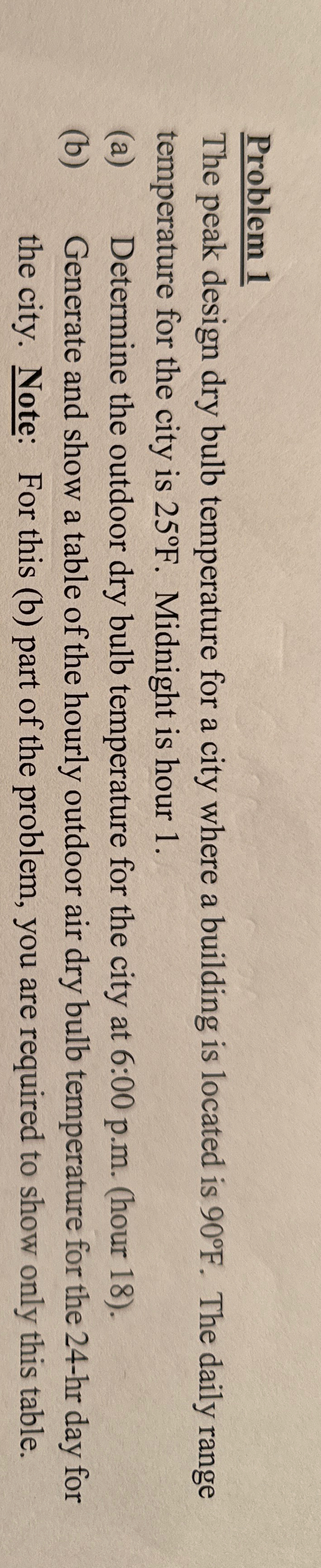 Problem 1 The peak design dry bulb temperature