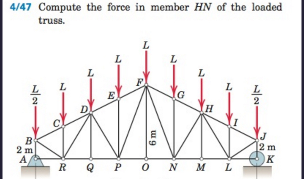 4 / 4 7 Compute the force in member H N of the