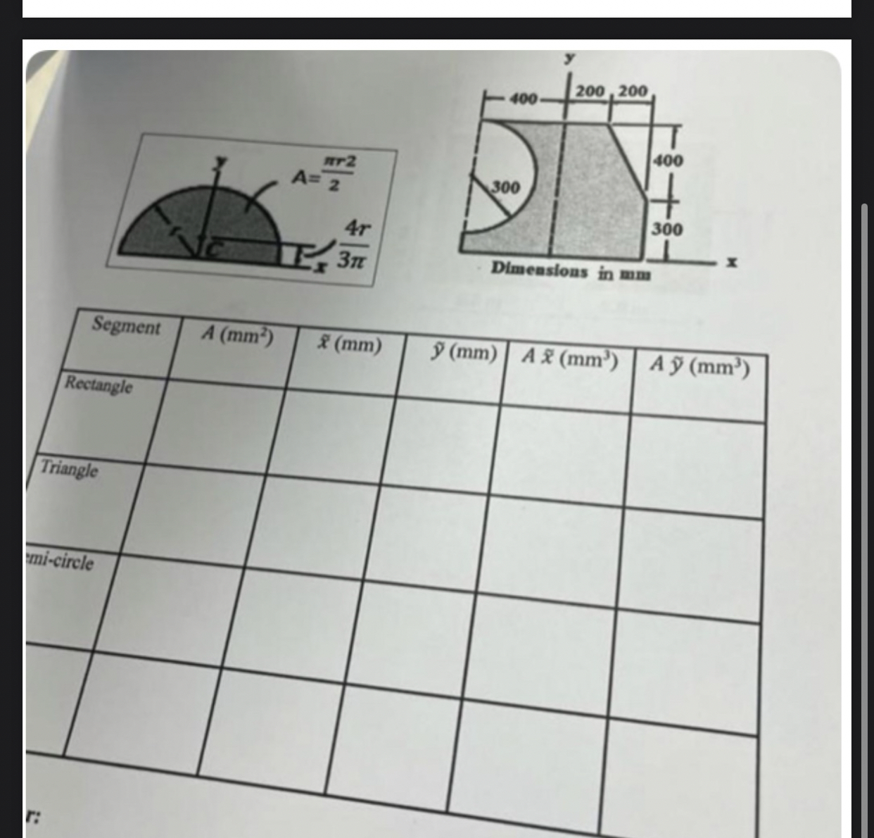 Find cordinates of the centroid of the following