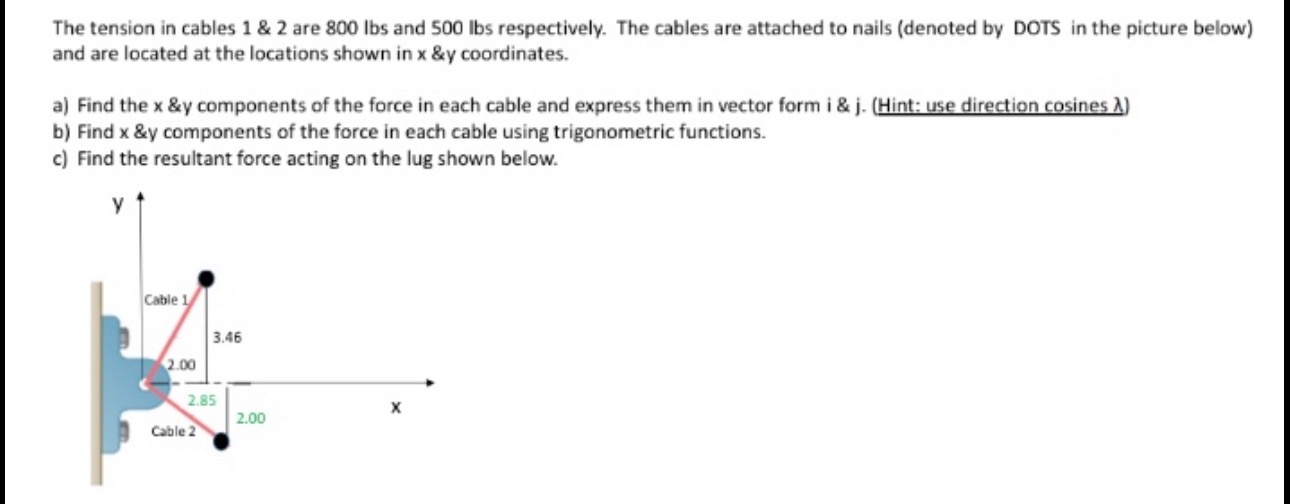 The tension in cables 1 & 2 are 8 0 0 lbs and 5 0