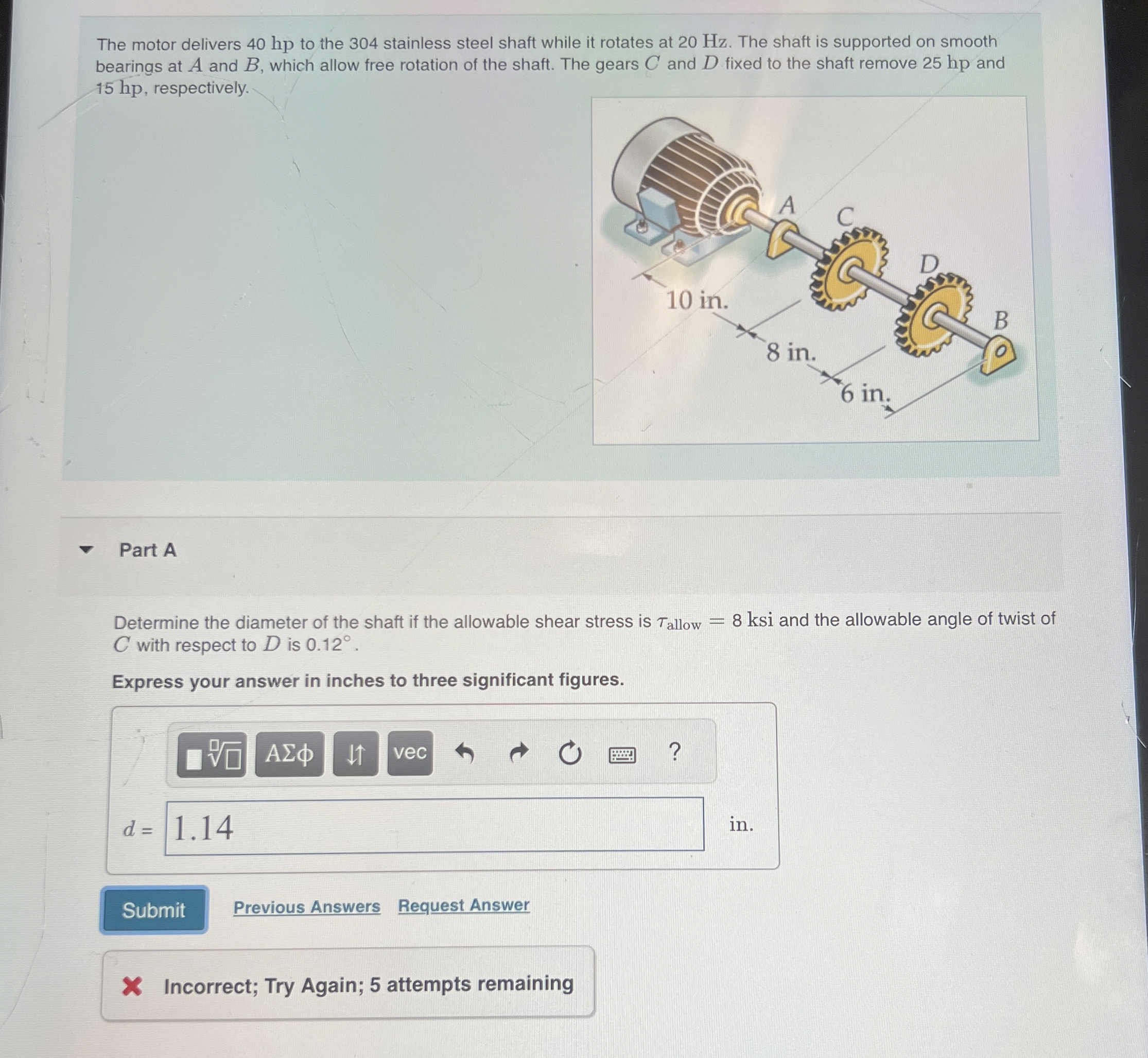 The motor delivers 4 0 hp to the 3 0 4 stainless