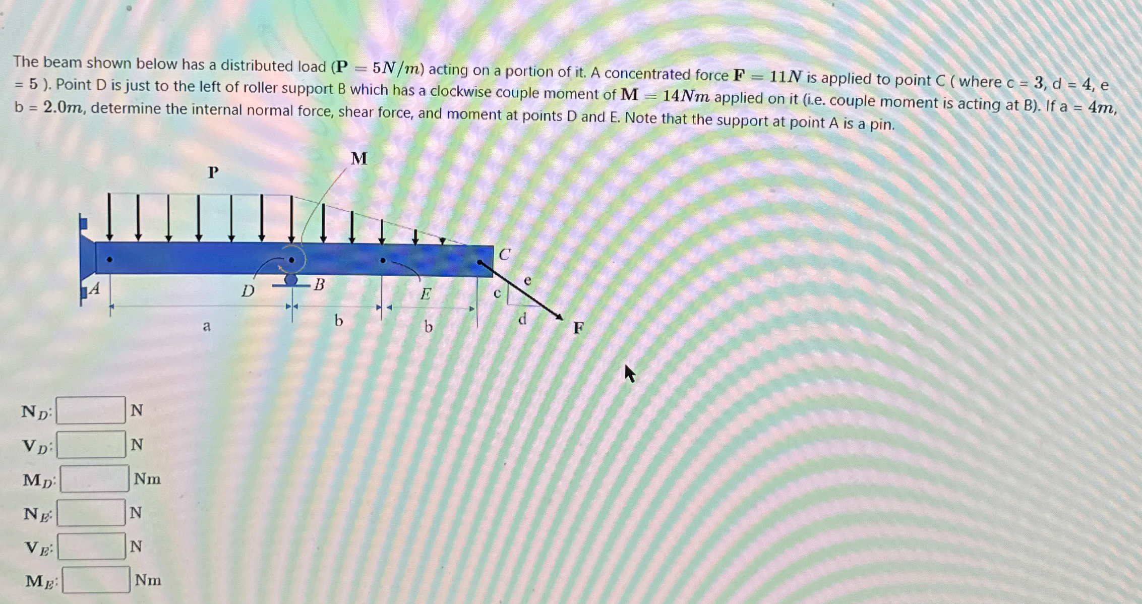The beam shown below has a distributed load )