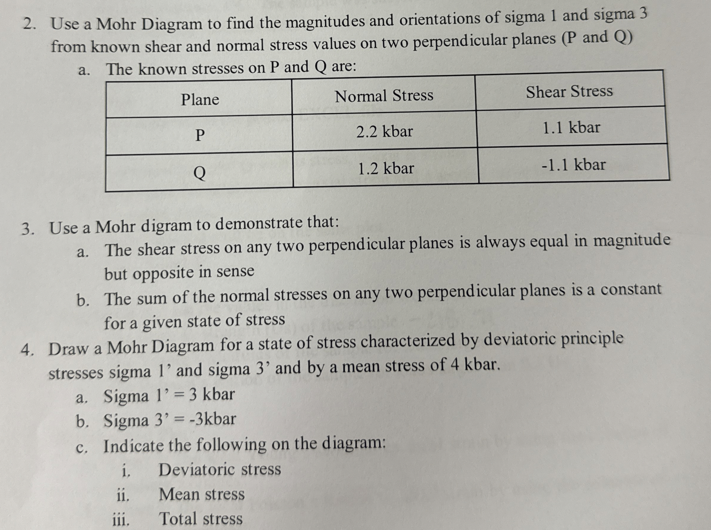 Use a Mohr Diagram to find the magnitudes and