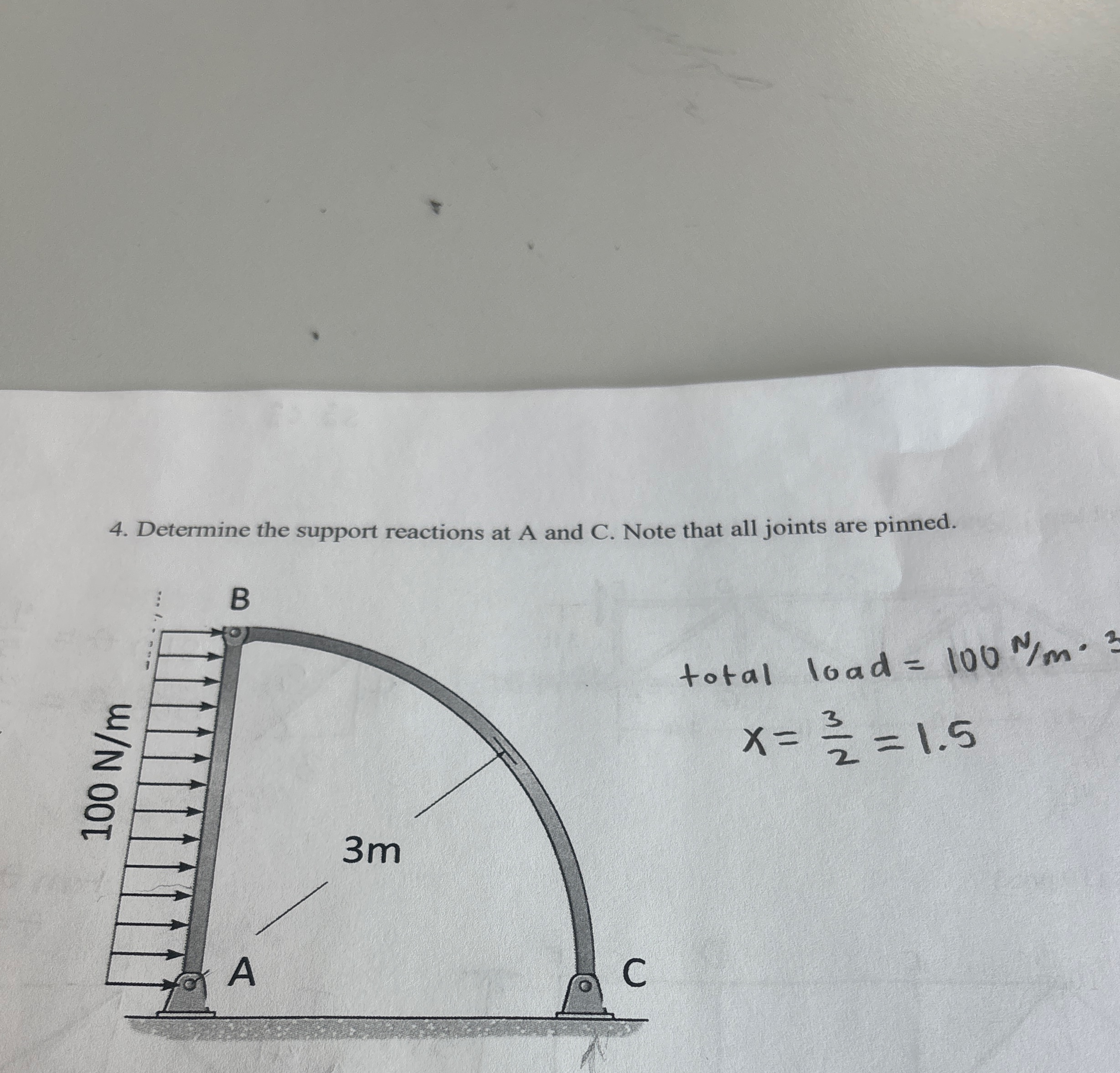 Determine the support reactions at A and C . Note