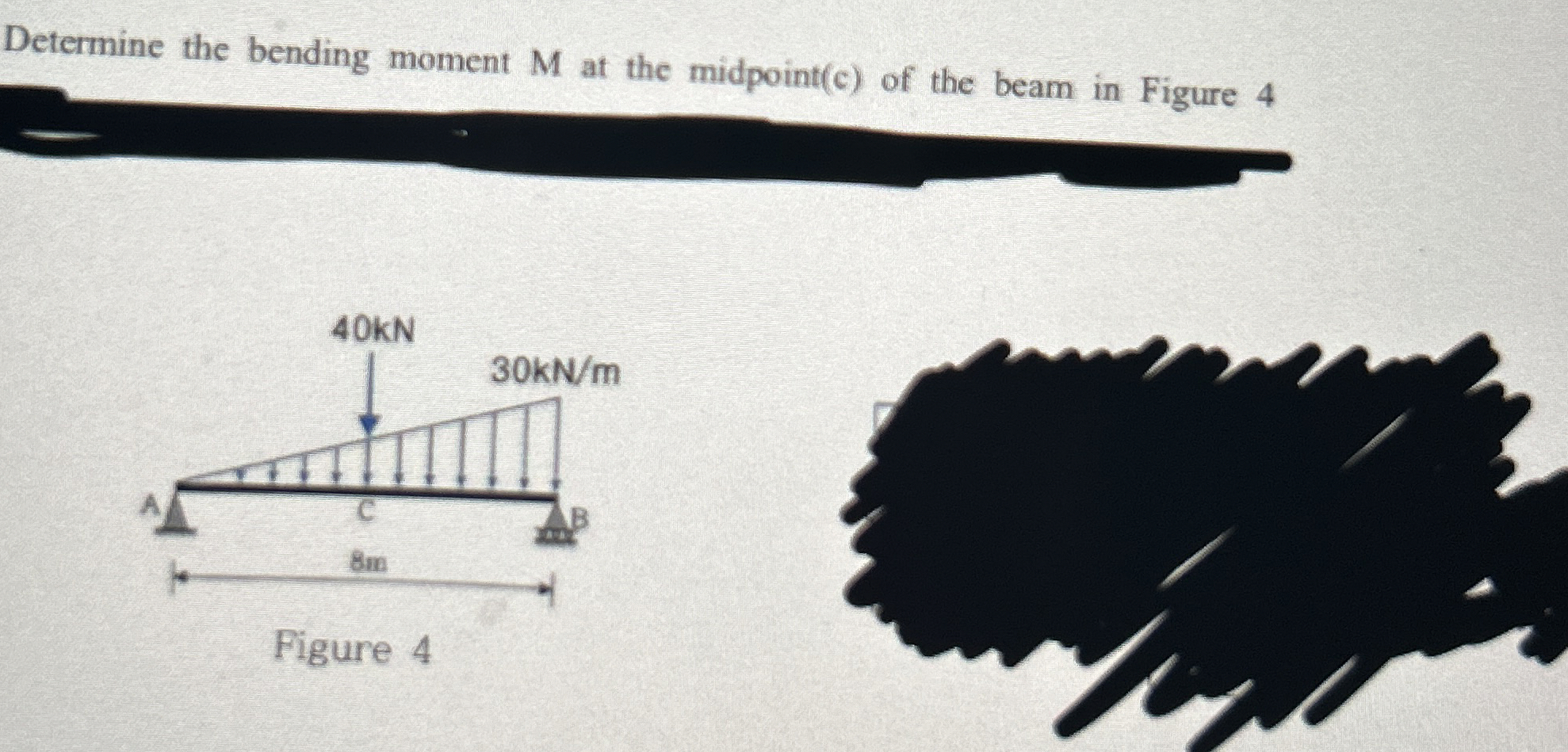 Determine the bending moment M at the midpoint (