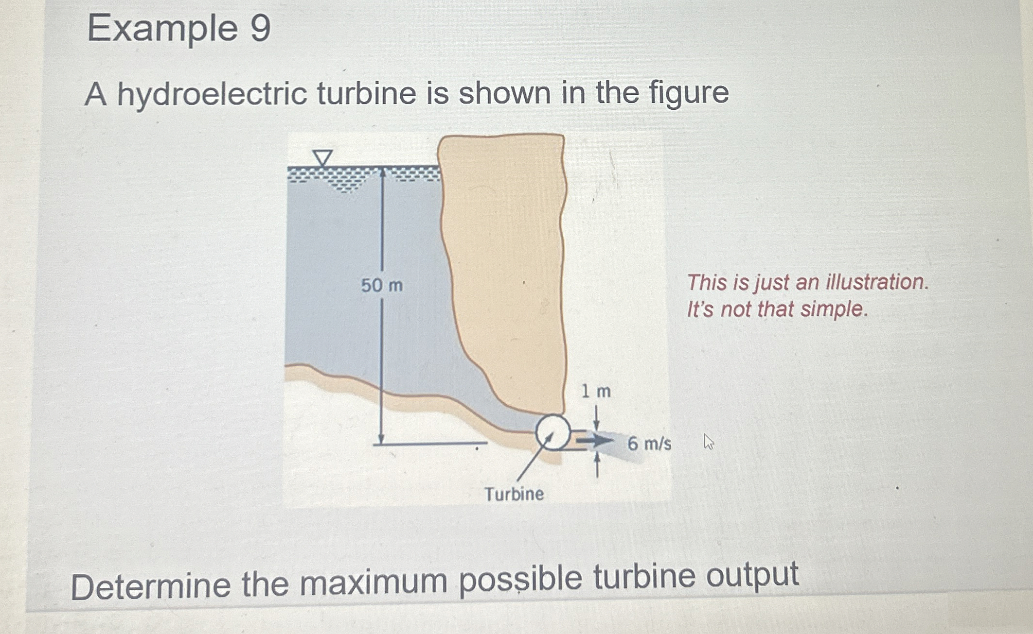 Example 9 A hydroelectric turbine is shown in the