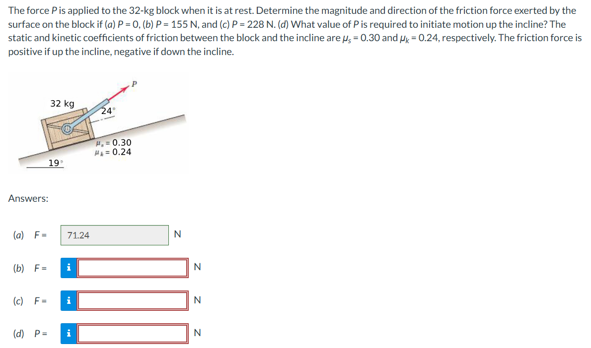 The force P is applied to the 3 2 - kg block when