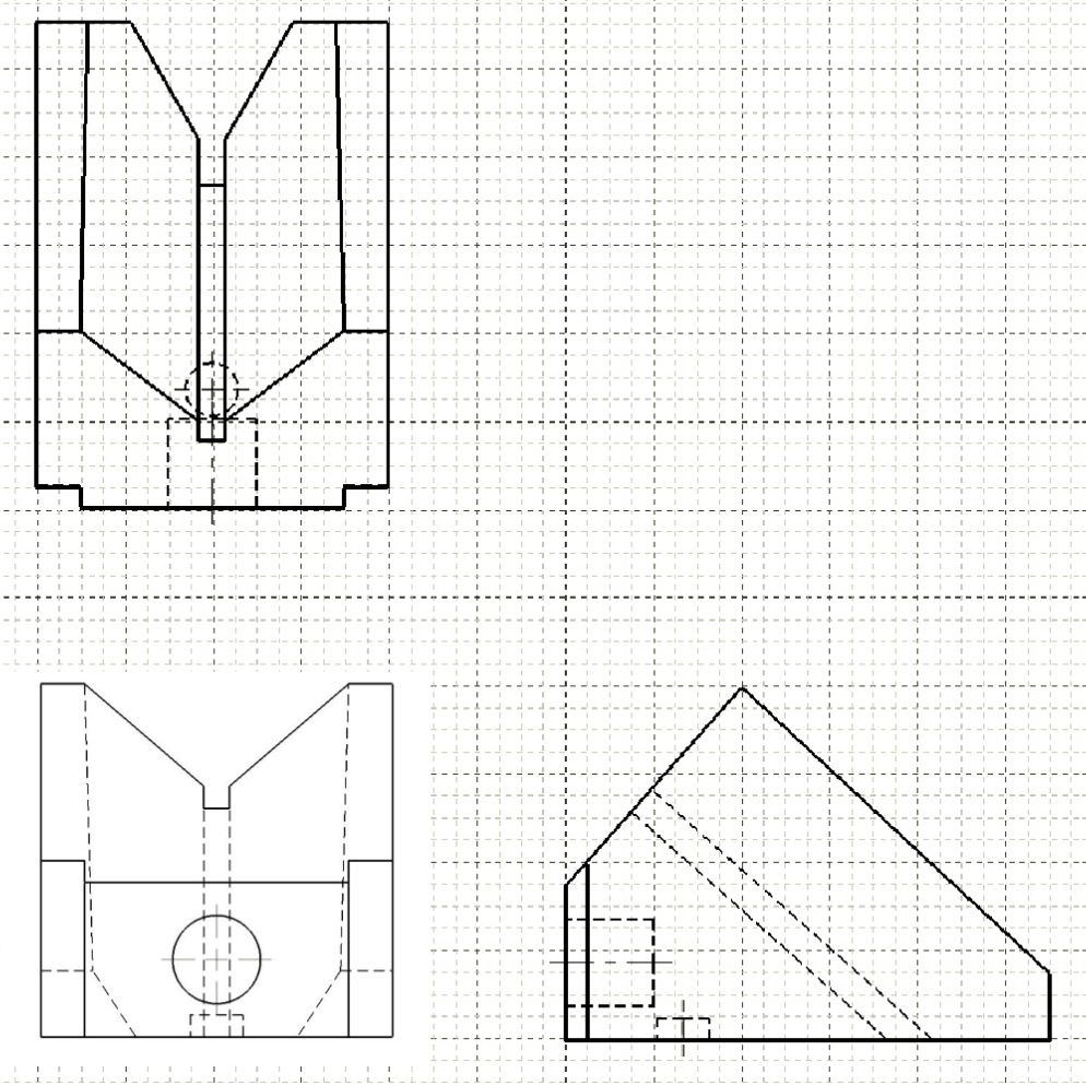 Three views of orthographic projections of an