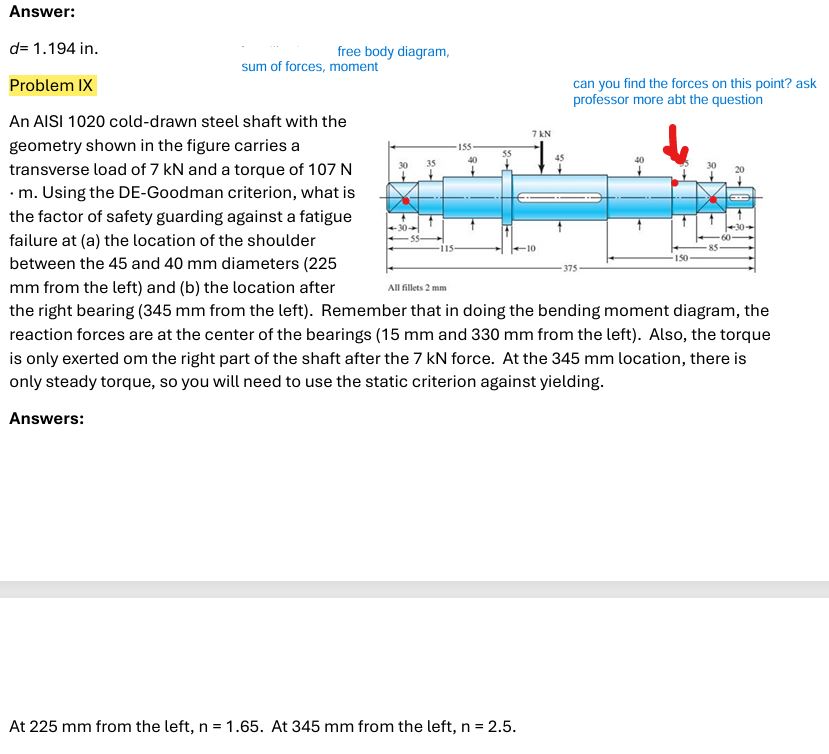 \ [ d = 1 . 1 9 4 \ mathrm { in } . \ ] free body