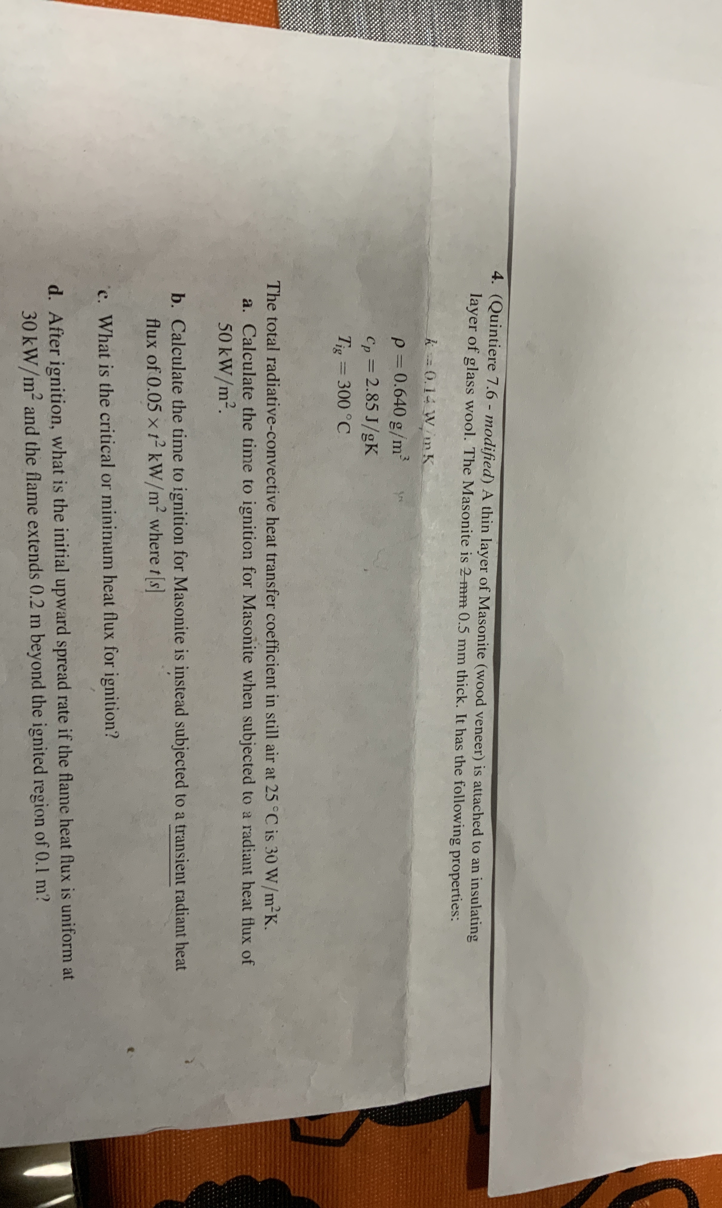 ( Quintiere 7 . 6 - modified ) A thin layer of