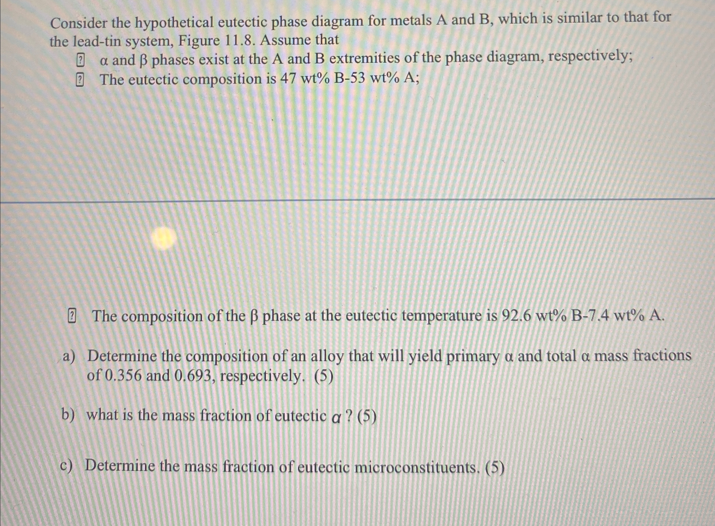Consider the hypothetical eutectic phase diagram