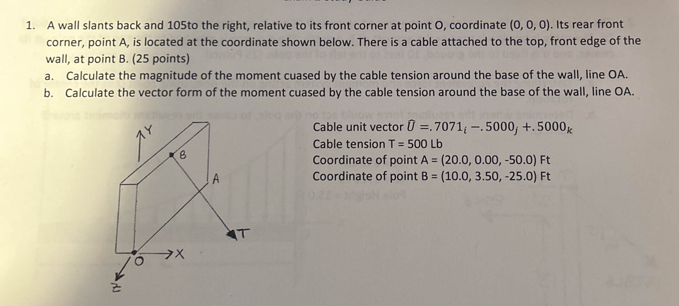A wall slants back and to the right, relative to