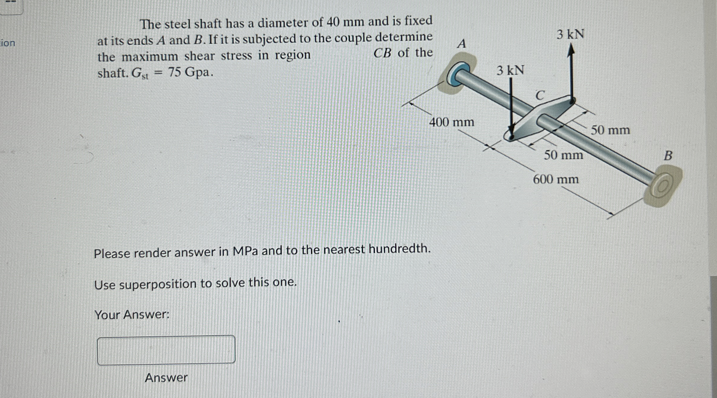 The steel shaft has a diameter of 4 0 mm and is
