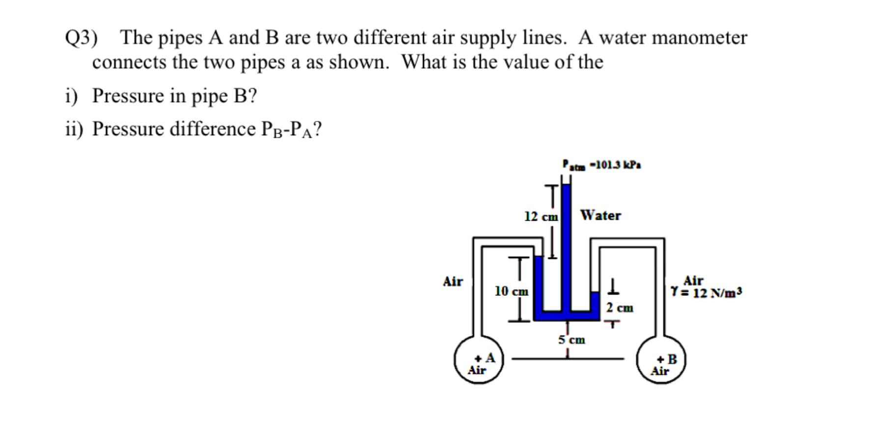 Q 3 ) The pipes A and B are two different air