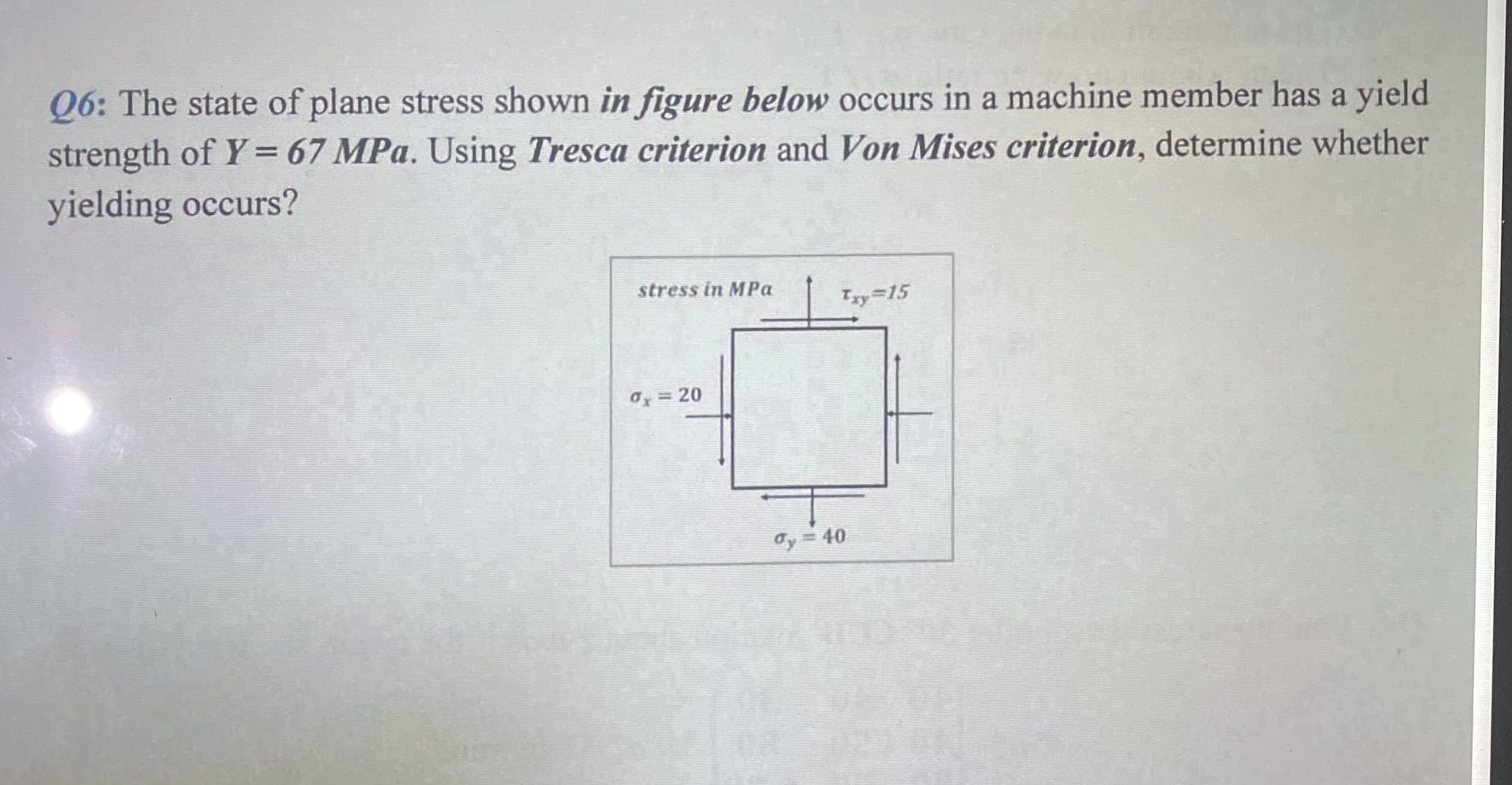 Q 6 : The state of plane stress shown in figure