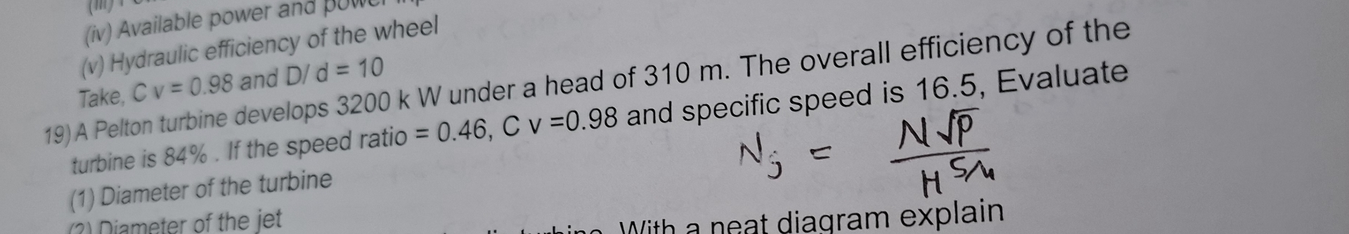 How to solve ( v ) Hydraulic efficiency of the