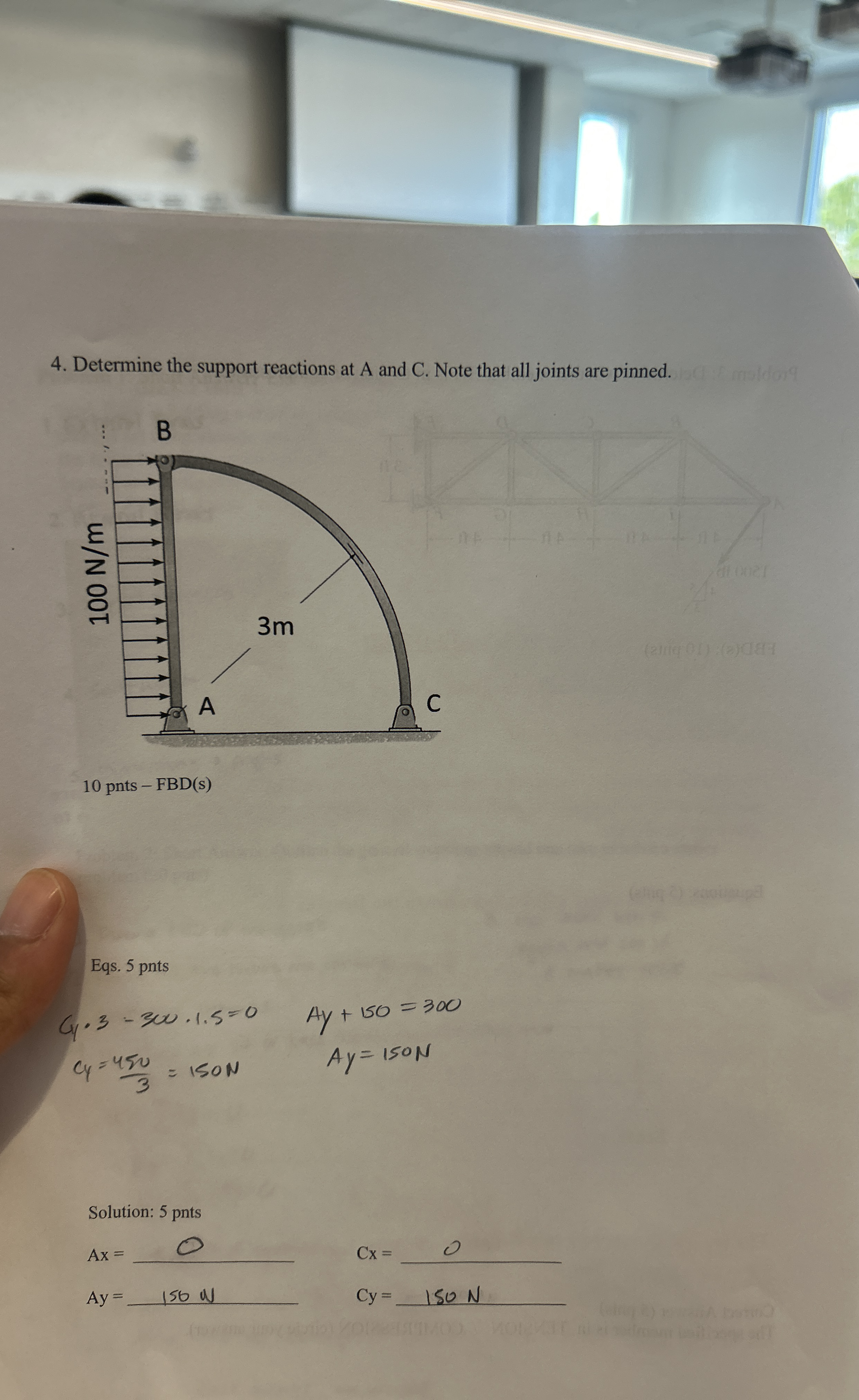 Determine the support reactions at A and C . Note