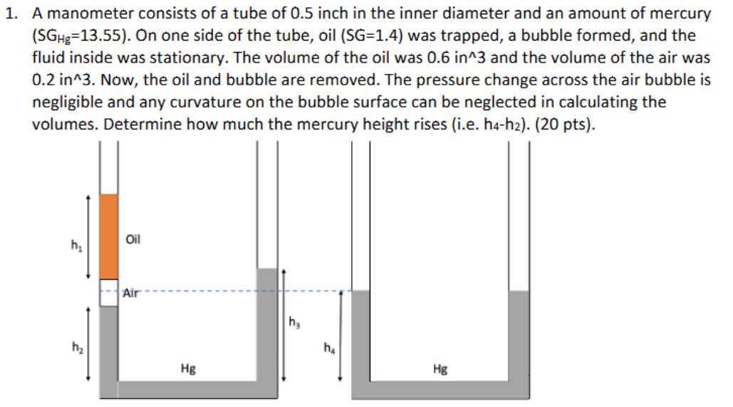 A manometer consists of a tube of 0 . 5 inch in