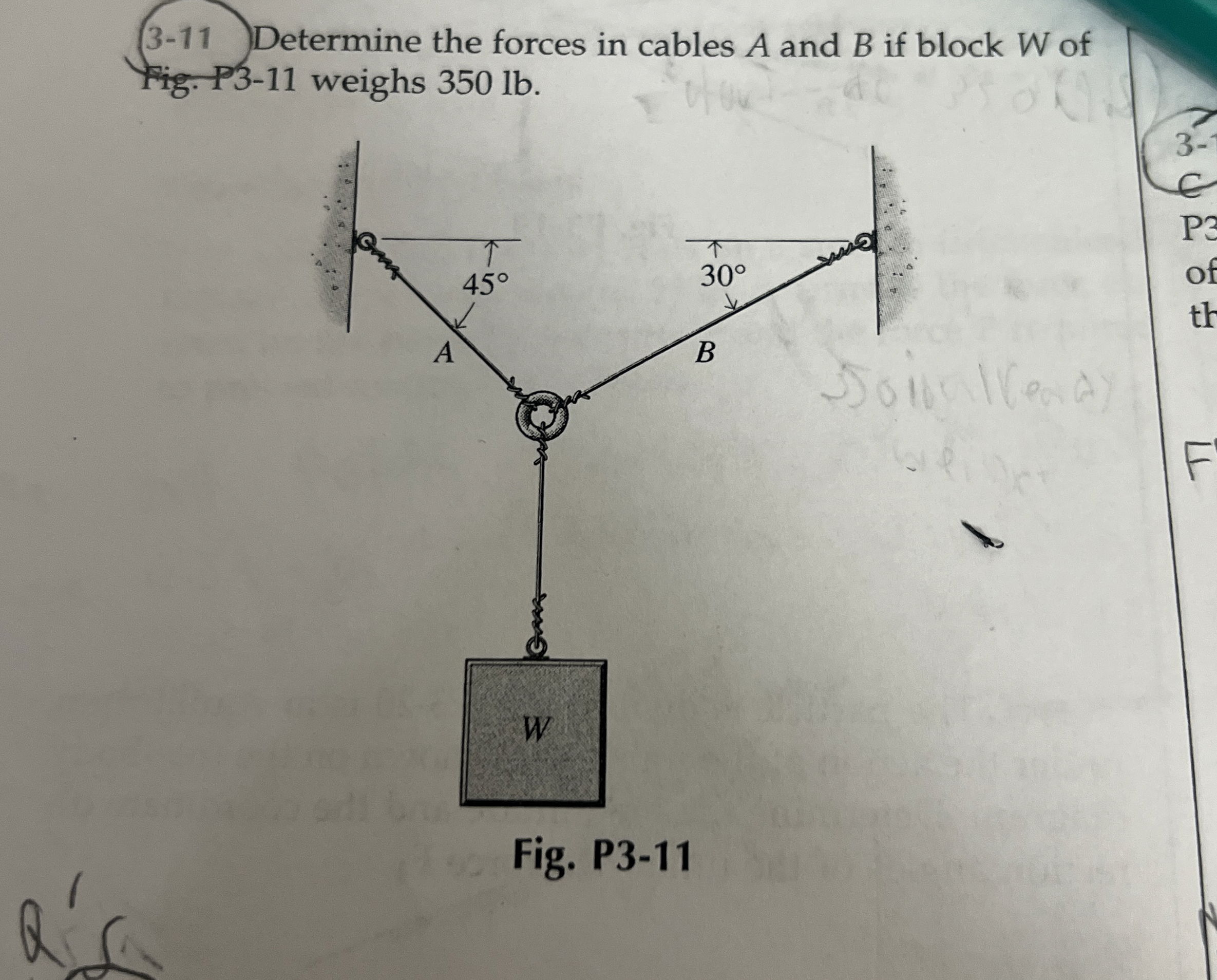 ( 3 - 1 1 Determine the forces in cables A and B