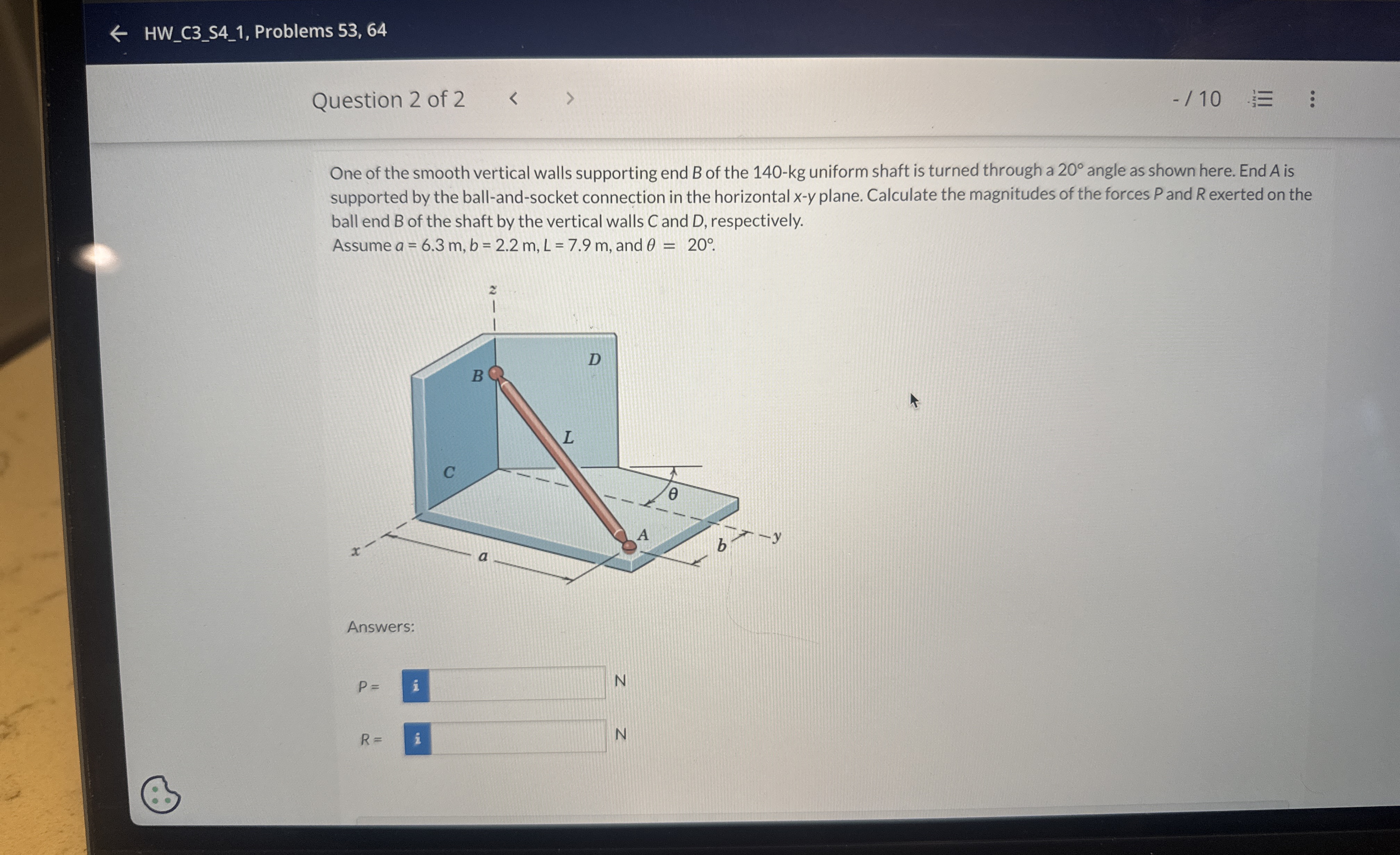 Question 2 of 2 One of the smooth vertical walls