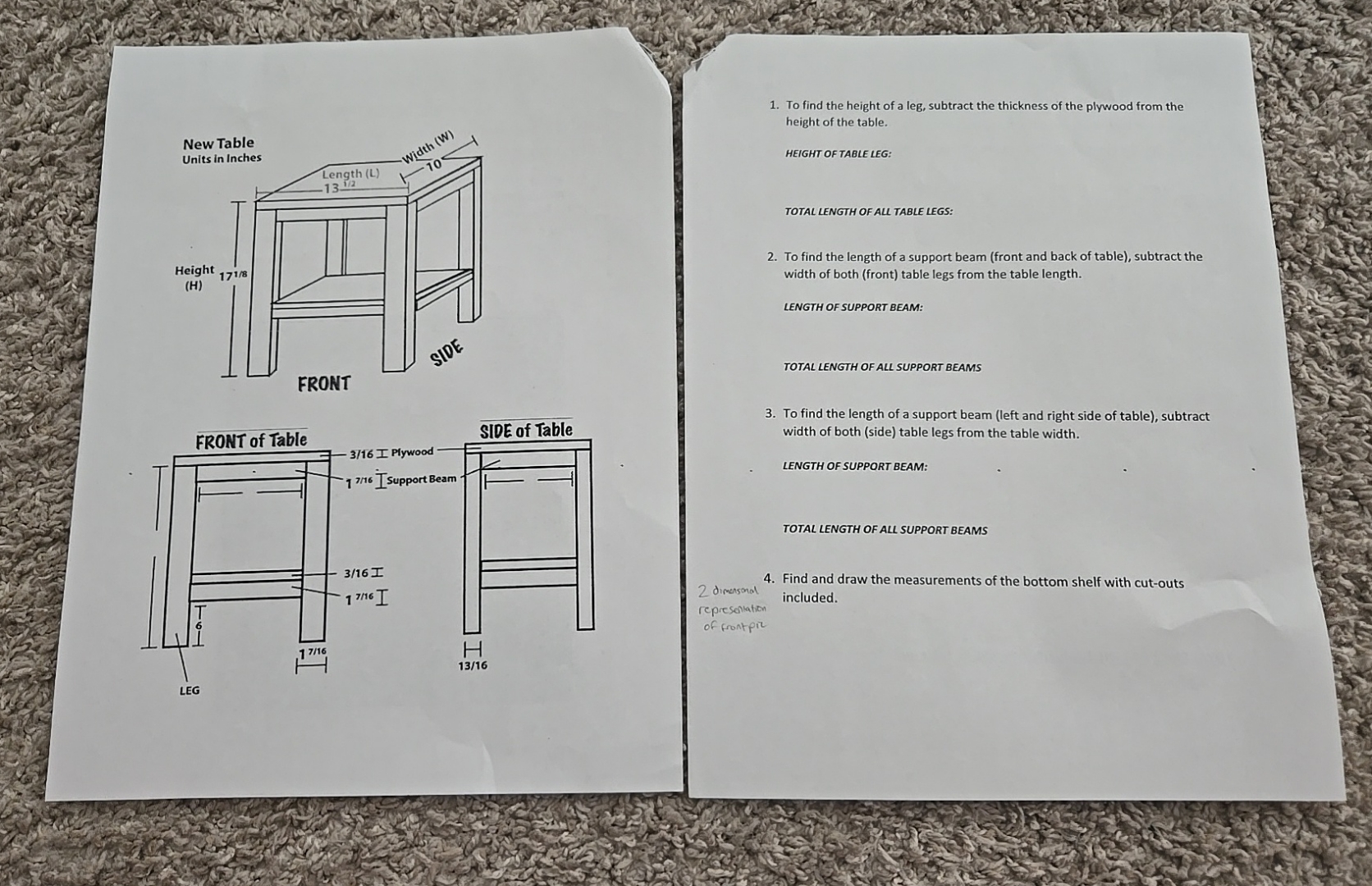 FRONT of Table To find the height of a leg,