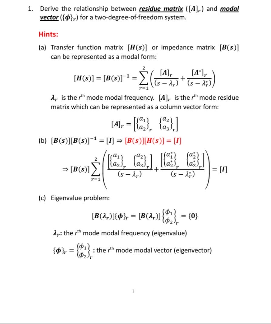 Derive the relationship between residue matrix )