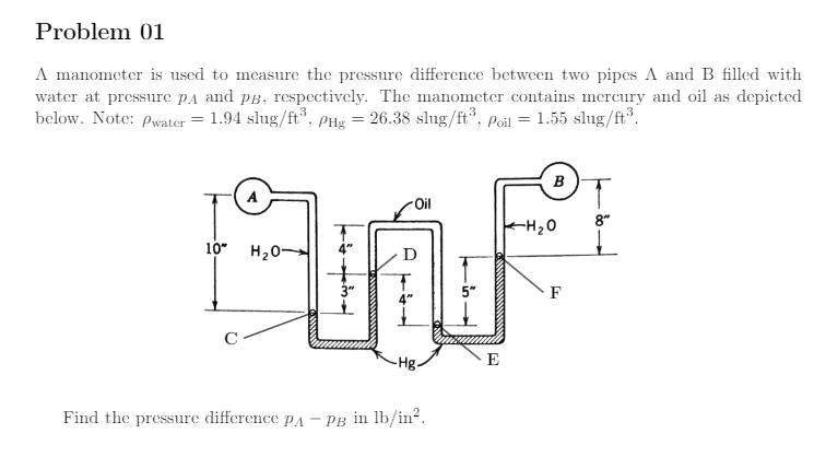 Problem 0 1 A manometer is used to measure the