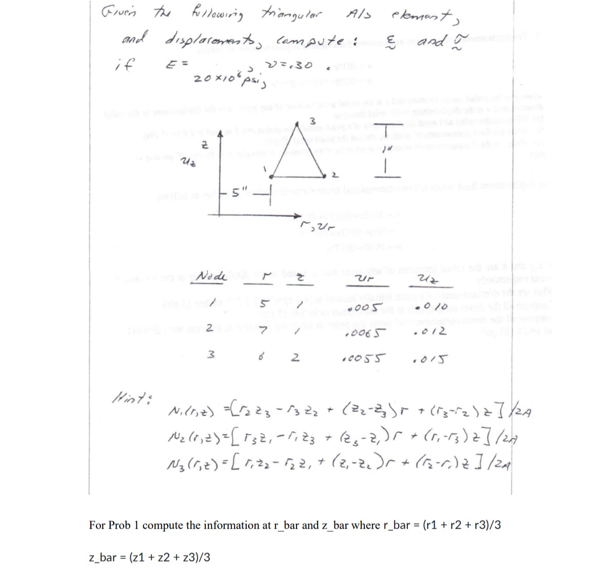The displacements in the x - direction for each