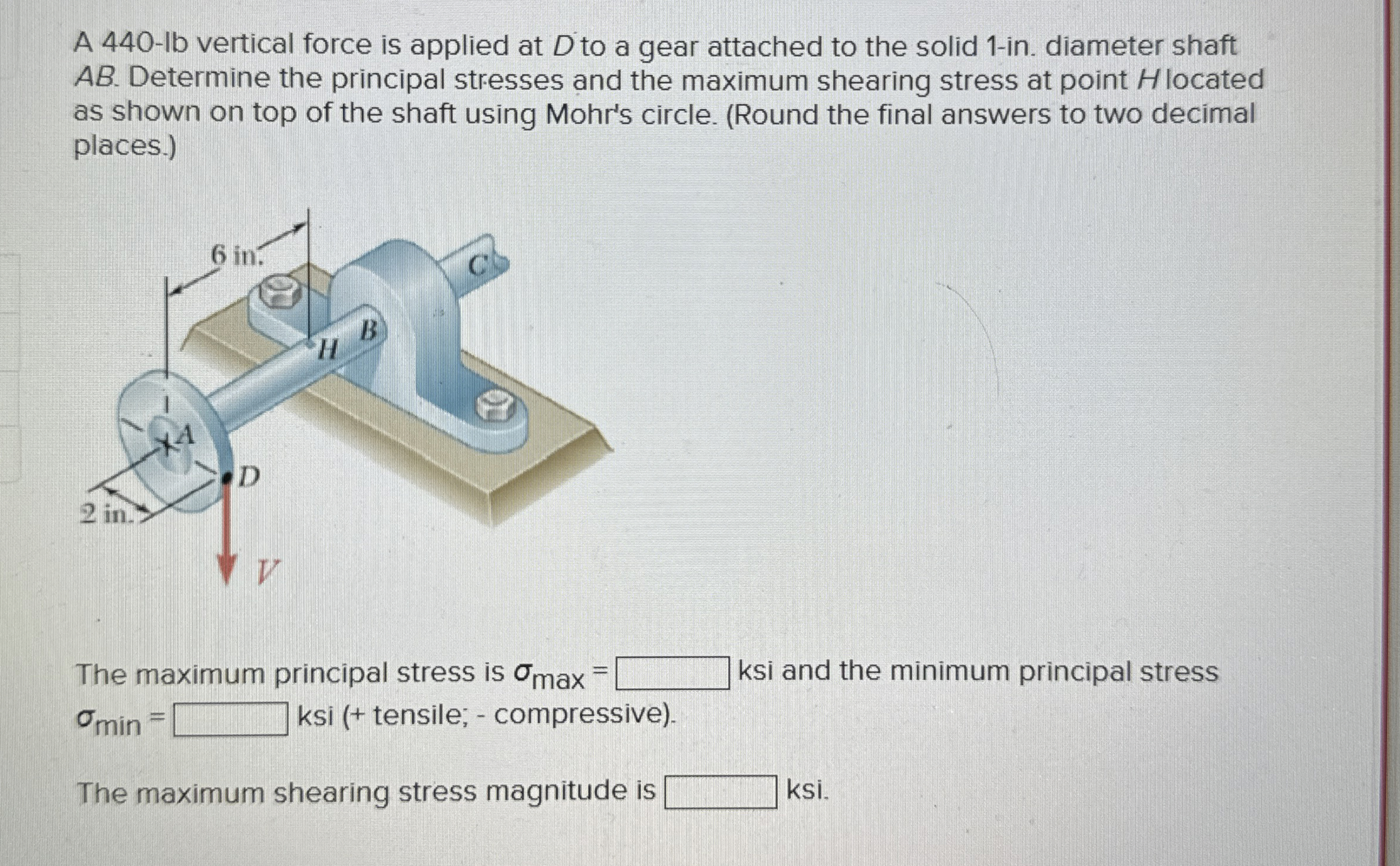 A 4 4 0 - lb vertical force is applied at D to a