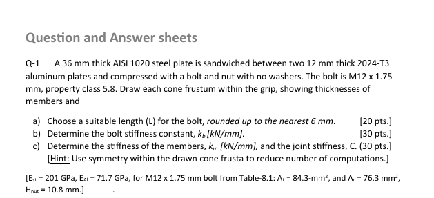 Question and Answer sheets Q - 1 A 3 6 mm thick