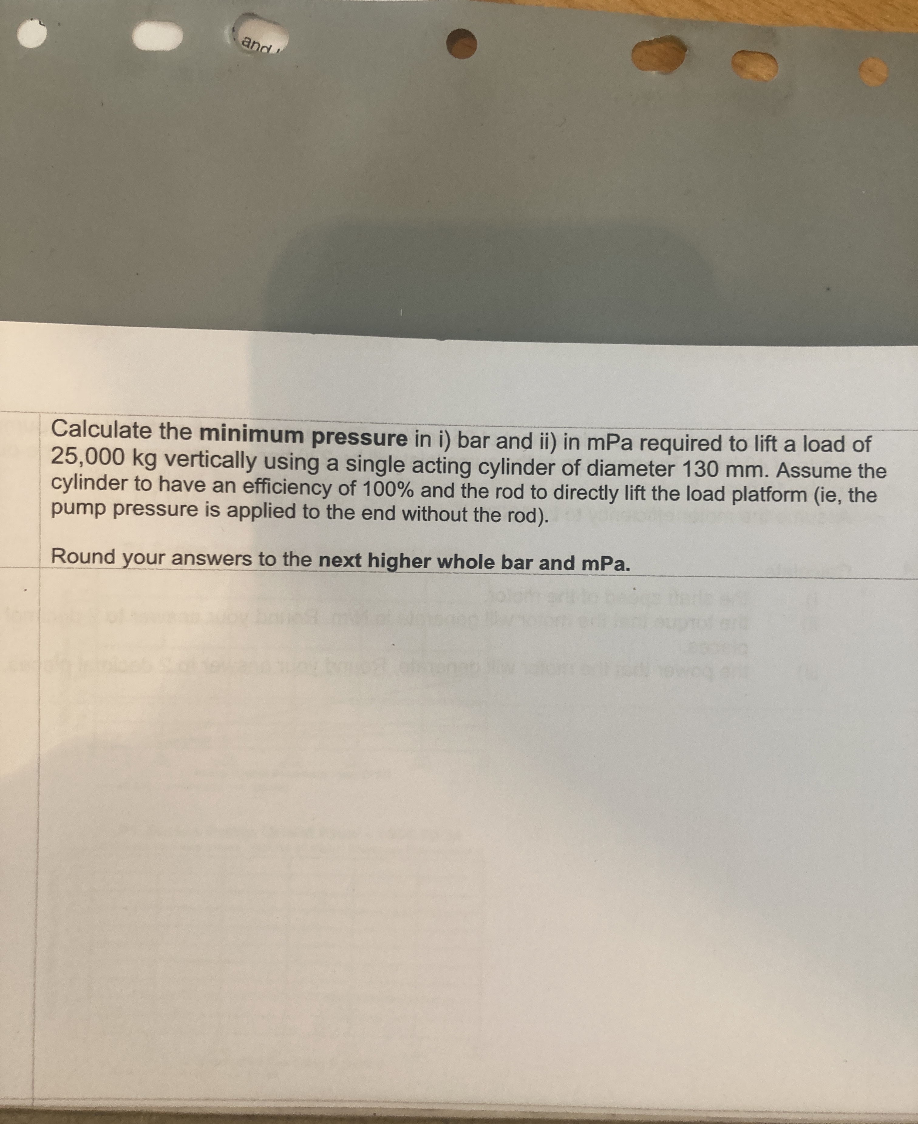 Calculate the minimum pressure in i ) bar and ii