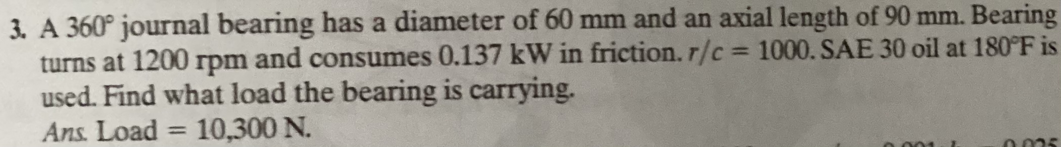 A 3 6 0 journal bearing has a diameter of 6 0 mm