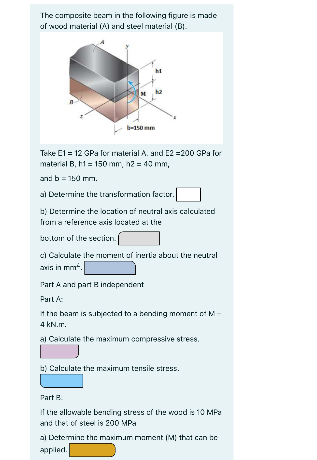 The composite beam in the following figure is