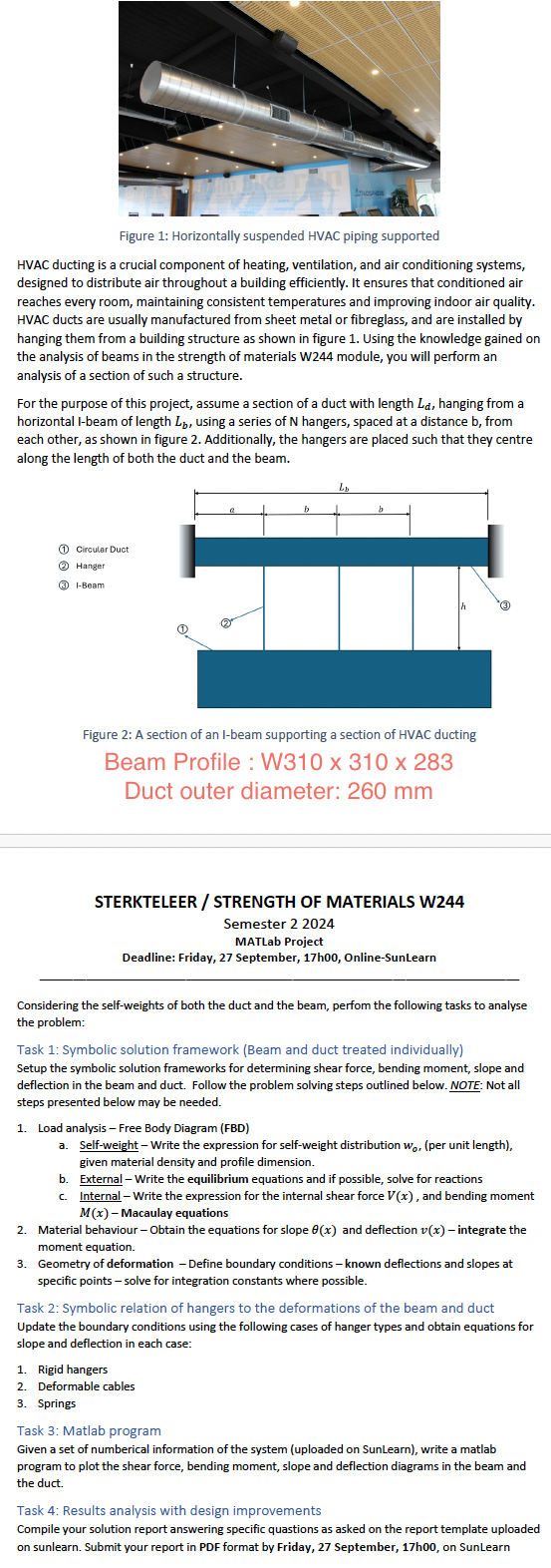 Considering the self - weights of both the duct