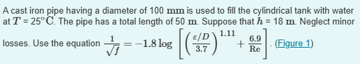 A cast iron pipe having a diameter of 1 0 0 mm is