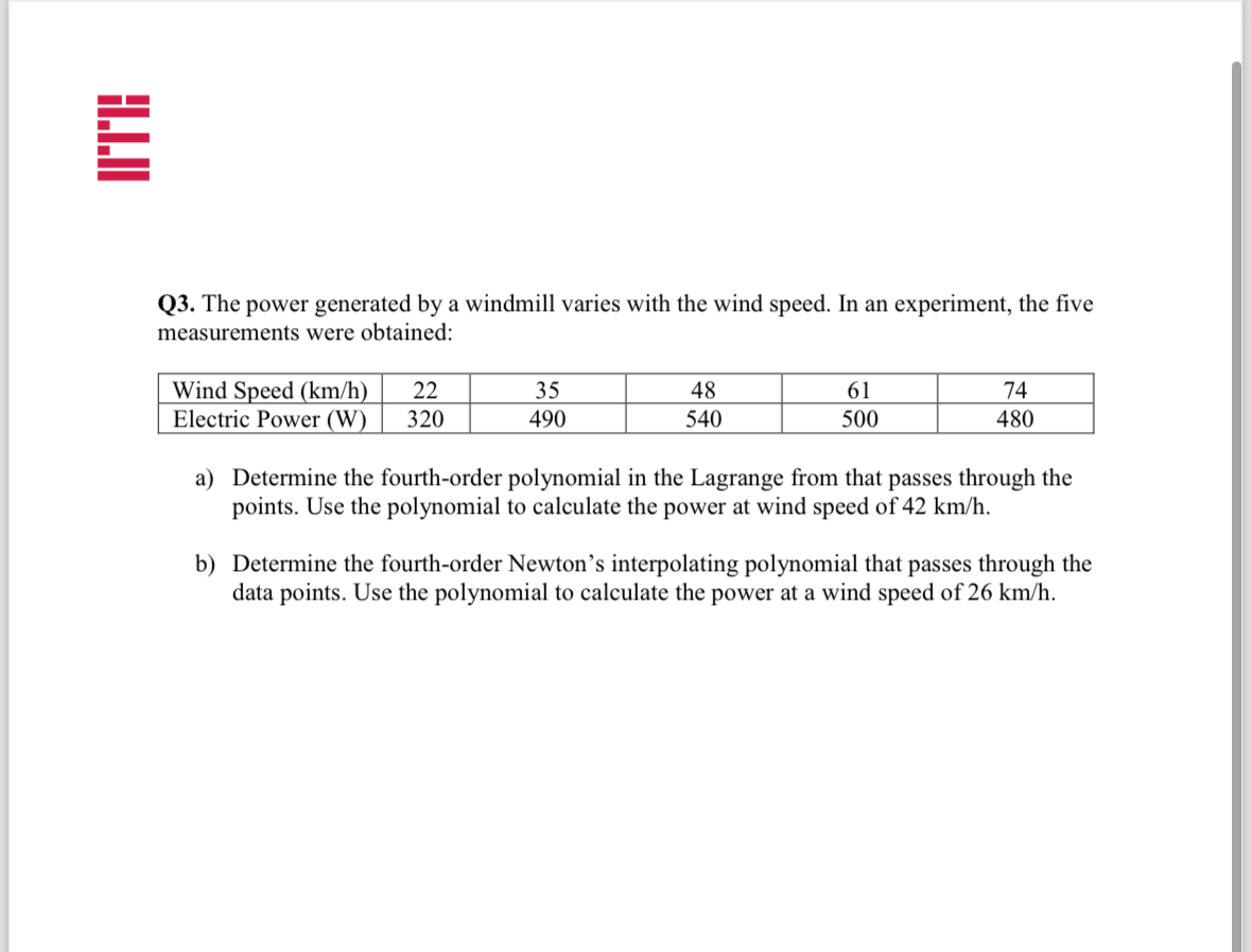 Q 3 . The power generated by a windmill varies