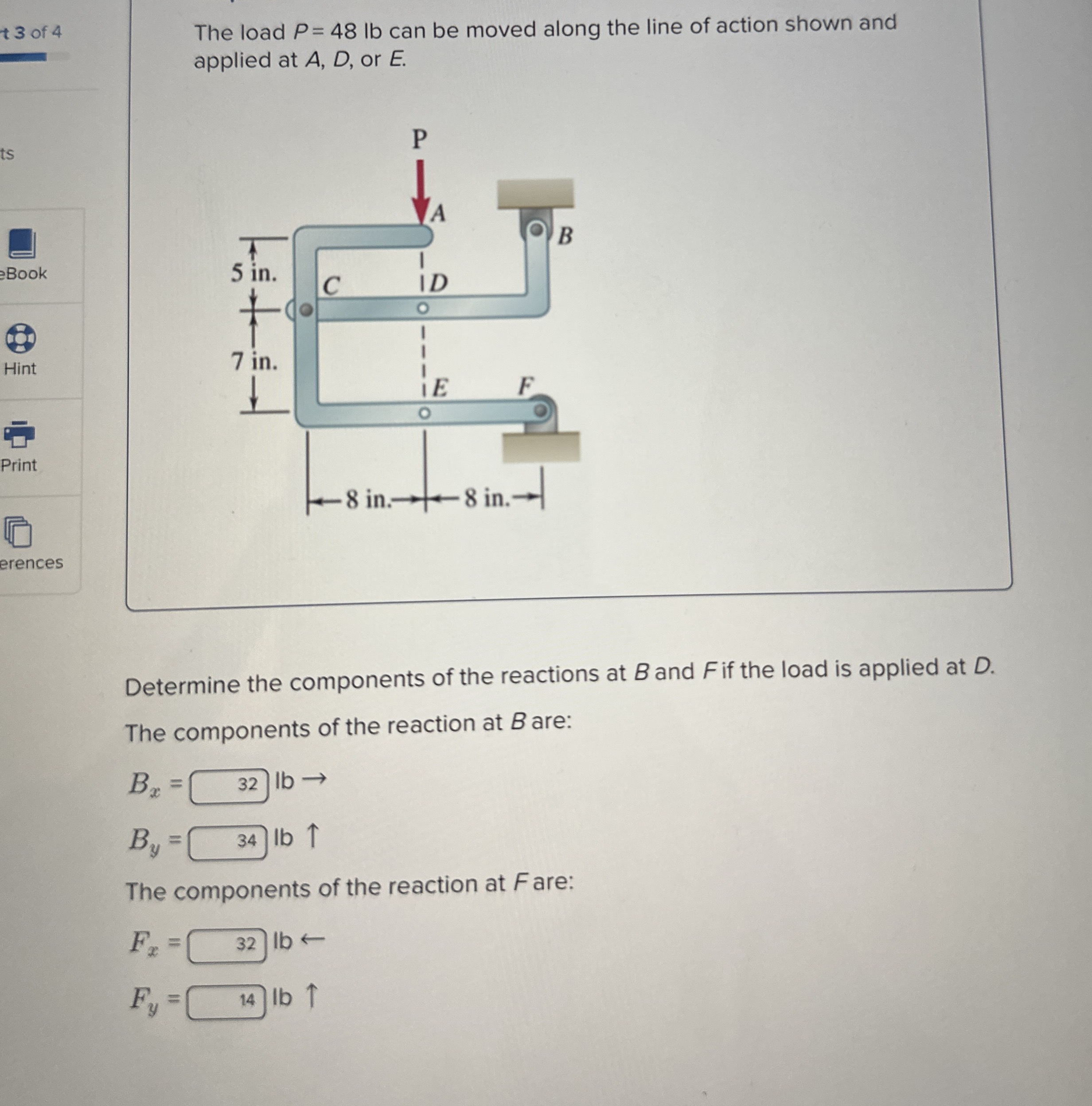 t 3 of 4 The load P = 4 8 l b can be moved along