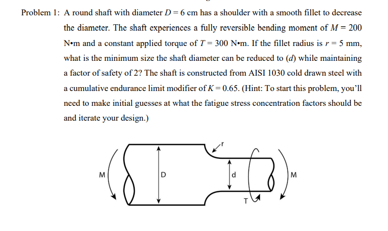 Problem 1 : A round shaft with diameter D = 6 c m