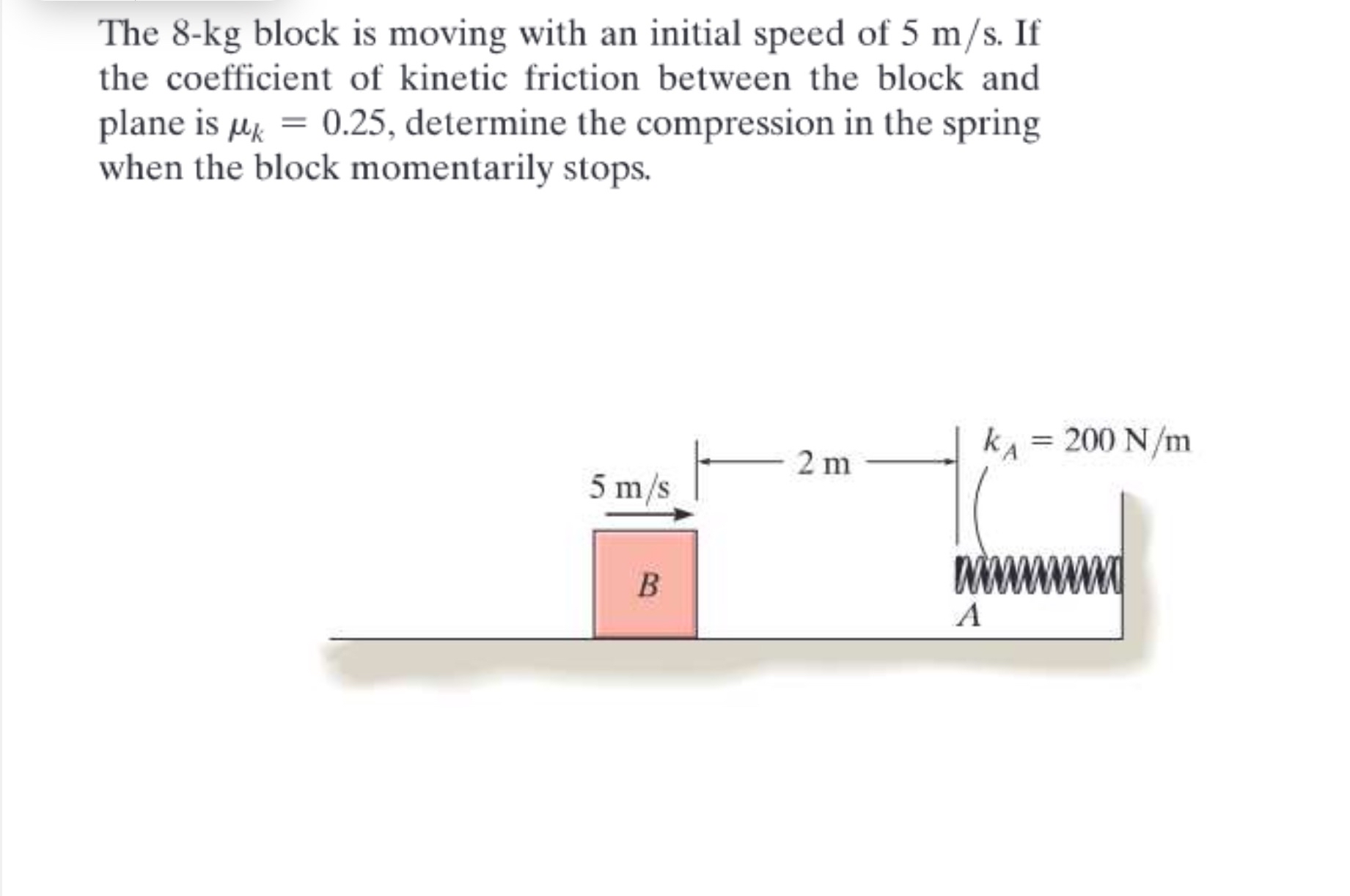 The 8 - k g block is moving with an initial speed