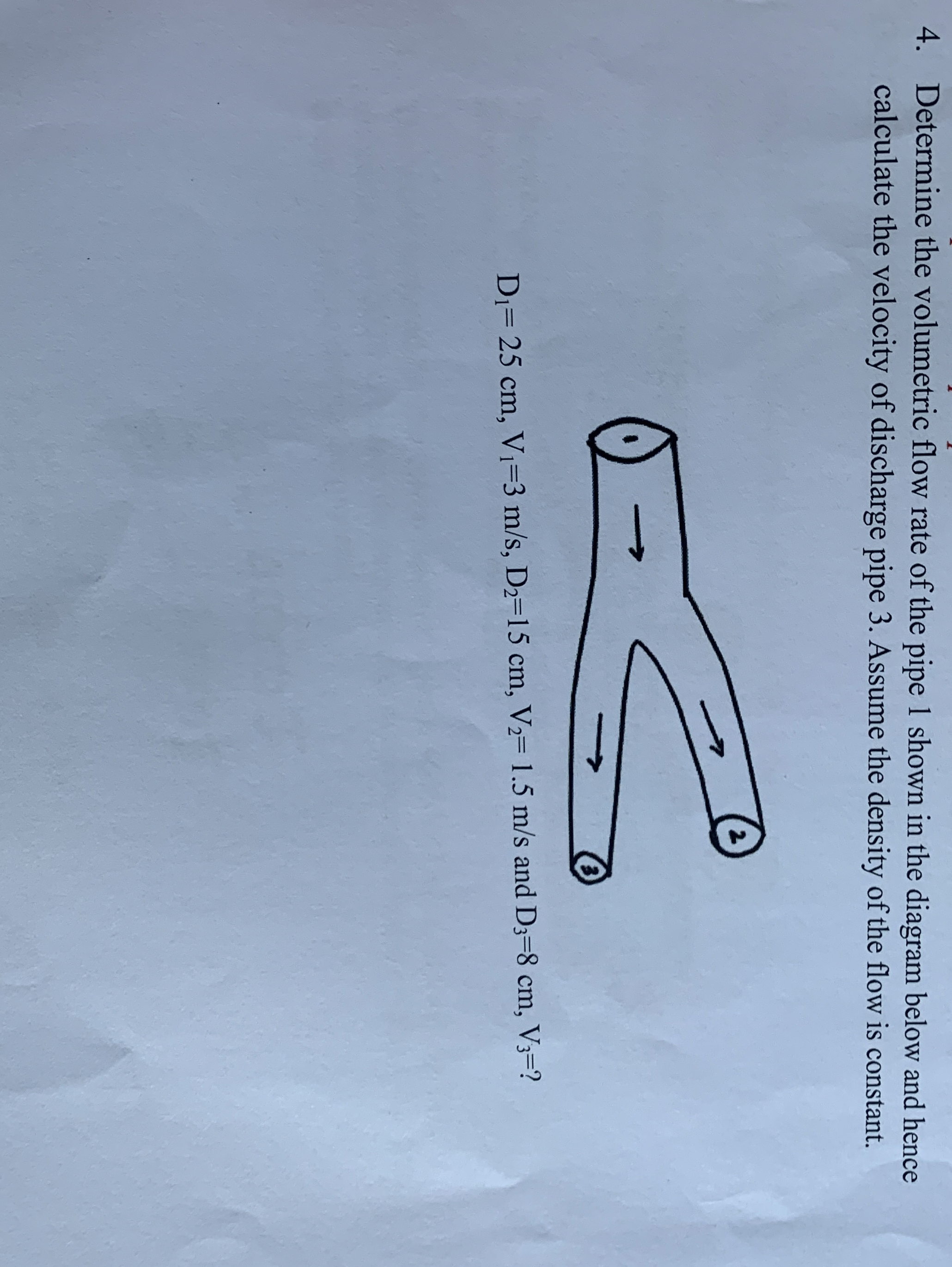 Determine the volumetric flow rate of the pipe 1