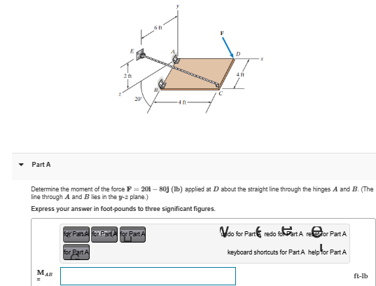 Part A Determine the moment of the force \ ( \