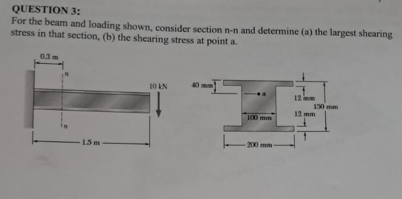 QUESTION 3 : For the beam and loading shown,