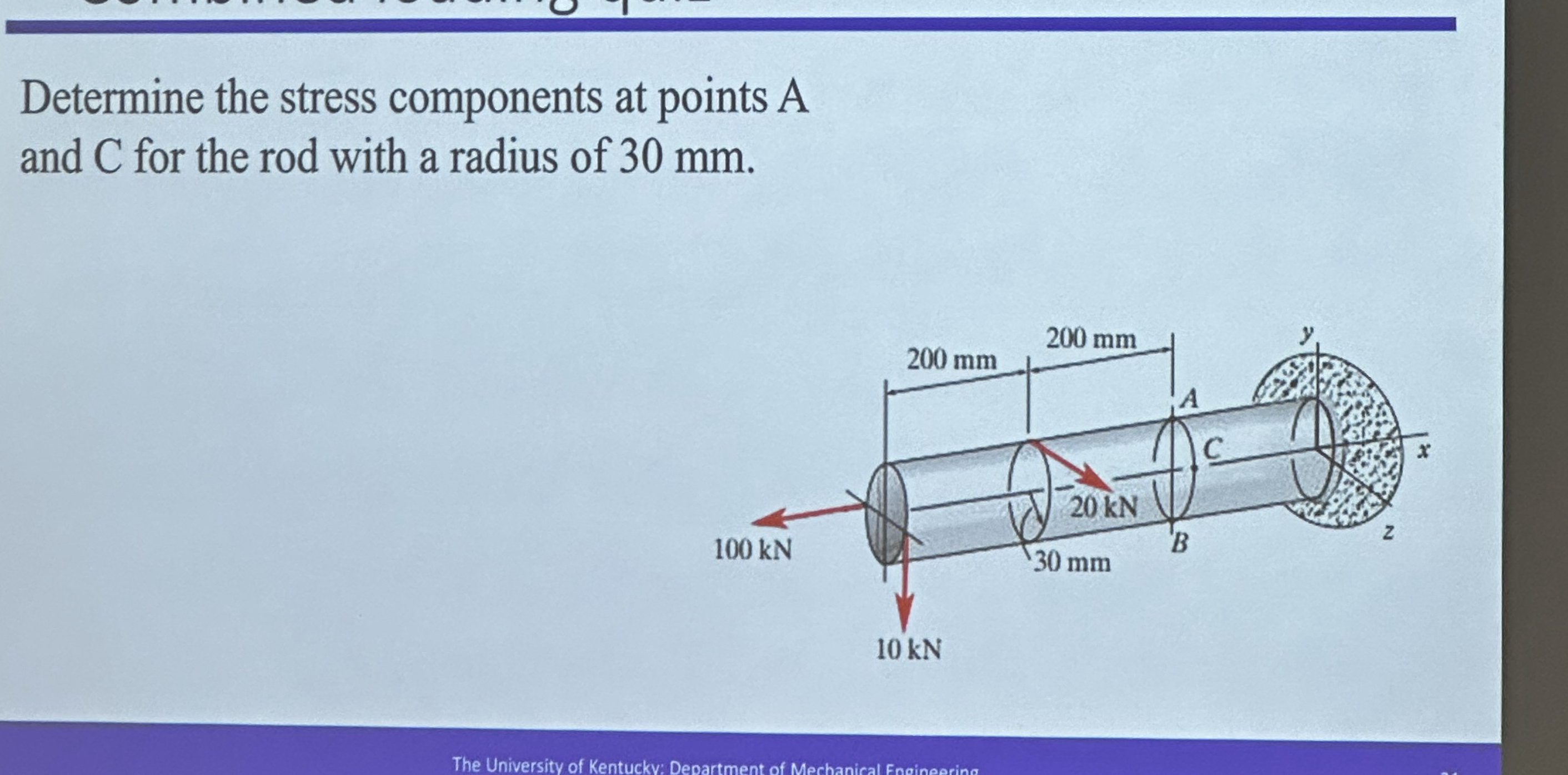 Determine the stress components at points A and C